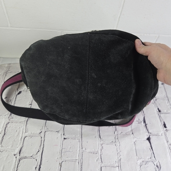 Vtg y2k Lucky Bag canvas floral suede large tote bucket bag - Picture 6 of 9